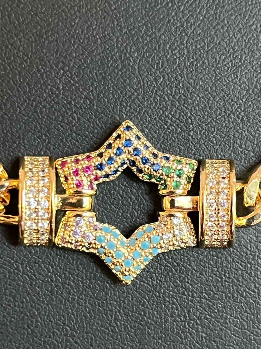 Gold Cuban Link w/ Multicolor Pave Star Necklace  16” and stunning!!!